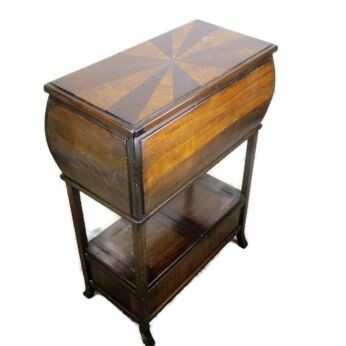 Antique Large Sewing knitting Quilt Box Basket Stand Inlay Worker Work Table