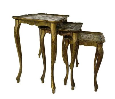 Set of 3 Italian Florentine  Hollywood Regency Stacking Nesting Side Tables Resin