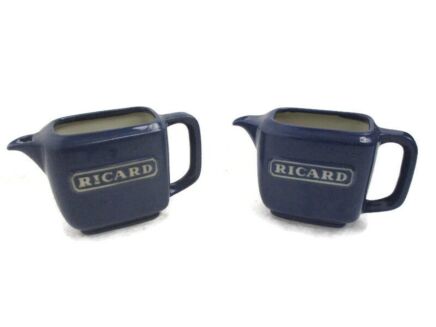 Couple Blue Ricard Pitchers Ceramic France French Authentic Apero Pastis Rare