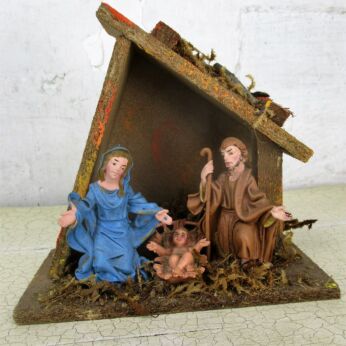 X Small Vintage Nativity Christmas Scene Set Handmade Stable Manger Creche Jesus Italy