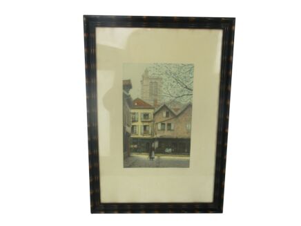 Lovely Painting on Paper G. Marchelly French Village 1969 Framed