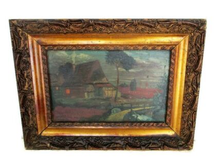 Oil Painting Framed Expressionist Ferdinant Slock Netherlands Polder landscape