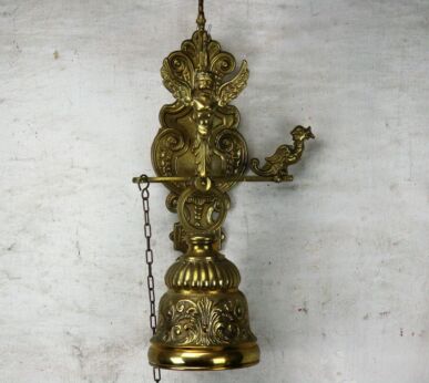 Large Wall Mounted Brass Bell Ornate Angel Vintage Monastery Architectural