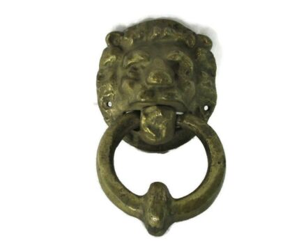 Vintage Small Brass Door Knocker Lions Head Architectural Reclaimed 6.49"