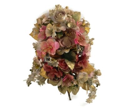 Antique Victorian French Bridal Wedding Silk Flowers Ormolu  Boucquet Small 