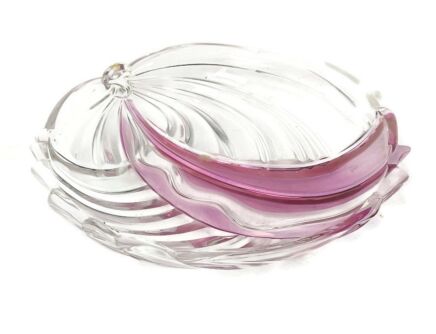 Art Glass Dish Centerpiece  Serving tray Era Murano Pink Clear Shell Form Gorgeous Rare Vintage