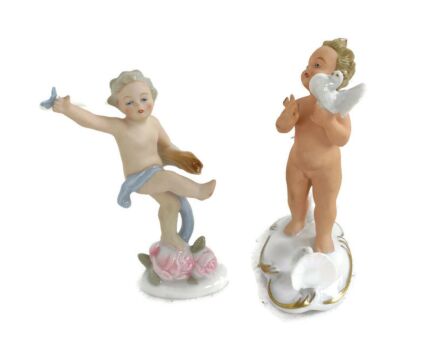 two Figurines Bavaria West Germany Porcelain Putti with Doves Butterfly Angels Lovely 