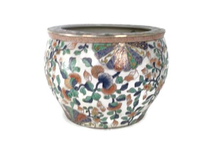 Vintage Chinese Porcelain Enamel Koi Fish Bowl Planter Vase  Cachepot Flower Pot  Beautiful