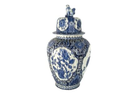 Royal Sphinx Maastricht Delft Vase Urn lidded Marked Blue White Foo Dog  