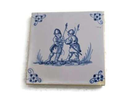 1800 Antique Delft Tile Dutch Decorative Candelabrum Soldiers Blue White HTF 