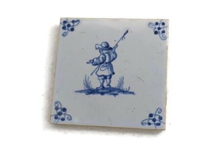 1800 Antique Delft Tile Dutch Decorative Candelabrum Fisherman Blue White HTF