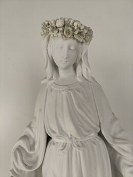 French Antique 1900 Bisque Statue Virgin Mary Our Lady  Exquisite Flower Crown Snake