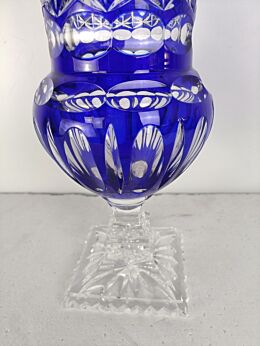 Crystal Cobalt Blue Clear to Cut Bowl Vase Dot Star Beautiful VSL Style  Gorgeous vintage