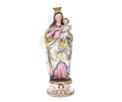 L French Antique Bisque Statue Virgin Mary Lady Madonna Infant Polychrome Antique