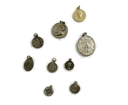 Collection of 9 Vintage Antique Medallions Pendants religious Catholic Diverse 