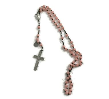 Vintage resin Rosary Catholic Child Baby Necklace Prayer Beads Decorative Pink Lourdes