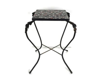 Vintage Small Side Table Plant stand Mosaic tiles Checkered pattern Funky Wrought Iron Pop art