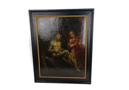 Stunning Painting Oil on wooden Panel Jesus In tomb with Angel 18th century 