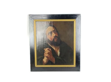 Stunning Painting Oil on wooden Panel Praying man looking up to Heaven  18th century 