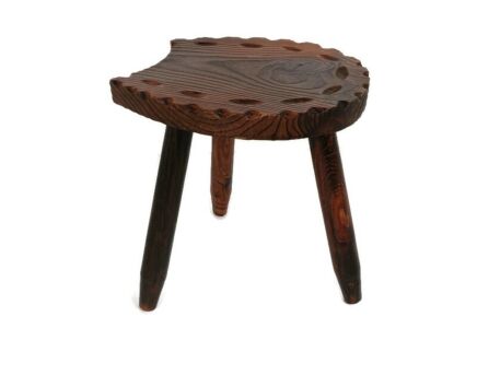 Spanish Milking Stool Table Pedestal Plant Bonsai Stand Carved Wood Horseshoe form  