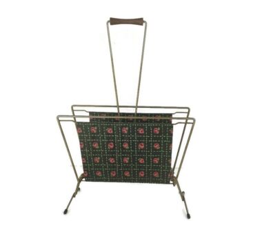 Vintage Mid Century Modern Magazine Newspaper Basket Rack Funky Plastic Flower pattern