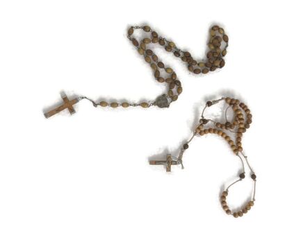 2 Rosaries Vintage Rosary Beads Priest Nun Hard Plastic White Vintage hand made wooden beads