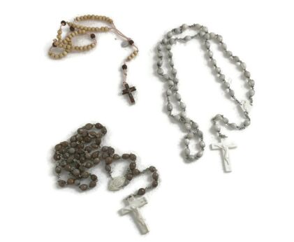 set of 3 Rosaries Vintage Rosary Beads Priest Nun Hard Plastic wood  Vintage  