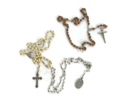 set of 3 Rosaries Vintage Rosary Beads Nun Hard Plastic wood  Vintage  including 1 Our lady Fatima