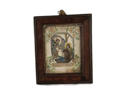 antique hand Made Folk Art traveling Icon Rafael visitation Virgin Mary Belgium 1791