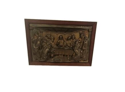 High Relief Brass  gorgeous Framed  Jesus Christ Last Supper Iconic  large 3D