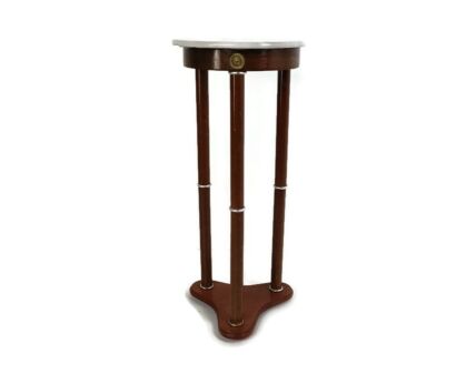 Vintage Pedestal Plant Stand side table Column Brass trims Marble Top wood Beautiful