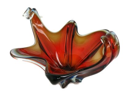 Italian Cranberry Blue Bowl Dish Centerpiece Murano Seguso Art Glass Modernist small Vintage