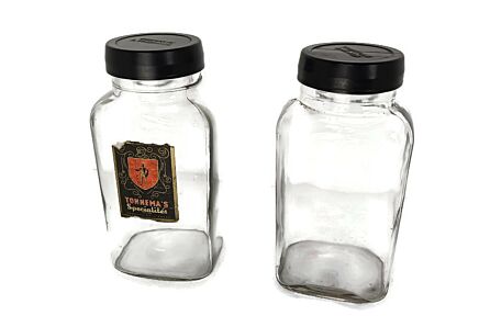 Two Glass Containers Candy Jars Vintage Tonnema's Specialites Dutch Marked  