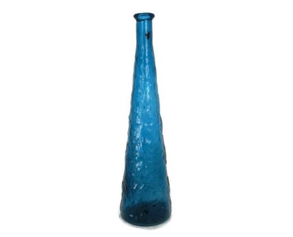 Vintage Retro Art Glass Genie Bottle Vase  Blue Empoli  Italy Italian Retro Pop Art