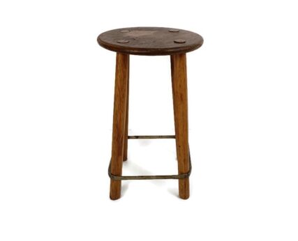 bar stool chair Loft Wood Iron Band primitive Funky Loft Pedestal side table vintage modernist