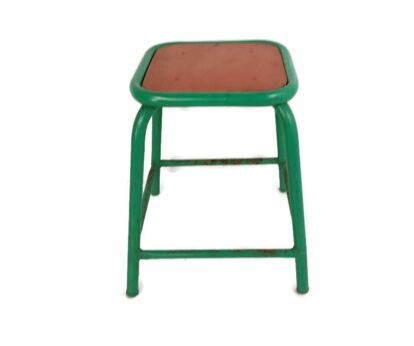 Modernist Primitive Rustic Step Ladder Green brown Iron wood funky