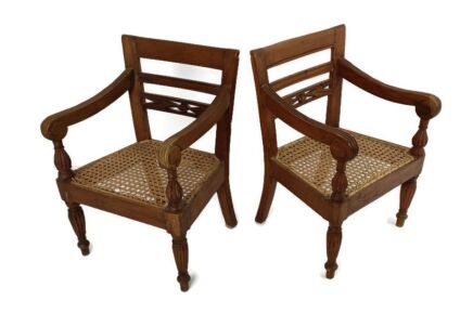 two Antique Lovely Childrens Chairs Cane seating Edwardian style rattan Wood 