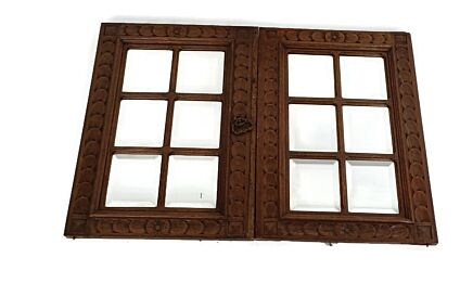 Pair Antique Wooden Beveled glass Carved  Door Panels Salvaged Reclaimed Architectural  