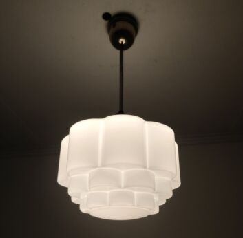 Skyscraper pendant Lantern Chandelier a Ceiling Light  MIlk Glass Opaline white antique