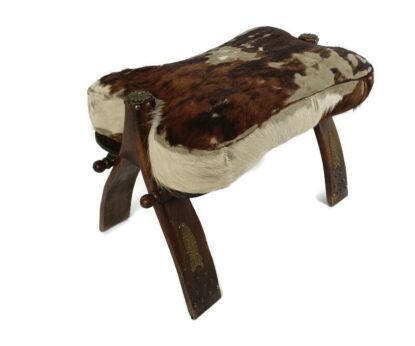 Bedouin Camel Saddle Hide Footstool Ottoman Rare Wonderful Brass Trims Cowhide