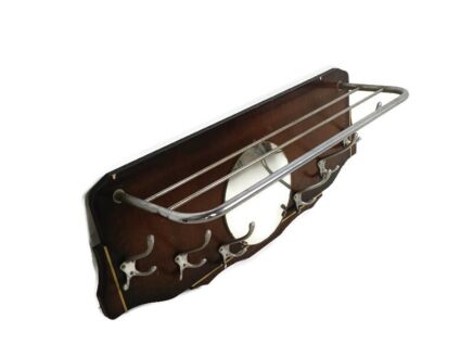 Industrial railroad Coat Hat rack Rockabilly style wood Chrome funky Pop art vintage