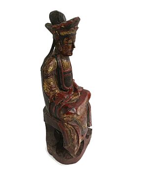 Gorgeous Hand Carved Wooden Statue Sculpture Chinese Emperor Gold Touches 