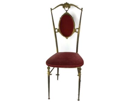 Vintage Chiavari Chair Ornate  Brass Hollywood Regency Italian Red Velvet  