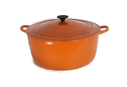 XL Cocotte Dutch OVen Pot Pan Orange vintage French Cousances Le Creuset Cast Iron  Casserole  round Flame Orange