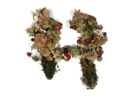 Antique Bridal Wedding Silk Colored Flowers Garland Wreath Boucquet Glass Rare