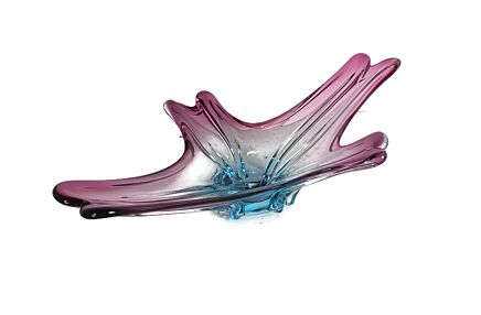 Gorgeous Bowl Dish Centerpiece Cranberry Azzuro blue Art Glass Murano Italy Vintage