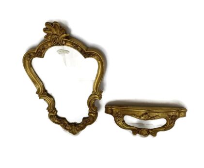 Ornate Wall Mounted Console Mirror Hollywood Regency Gold Gilded Rococo French Resine