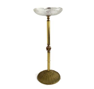 Standing floor Ashtray Hollywood regency Style Bubbled glass Brass marble 