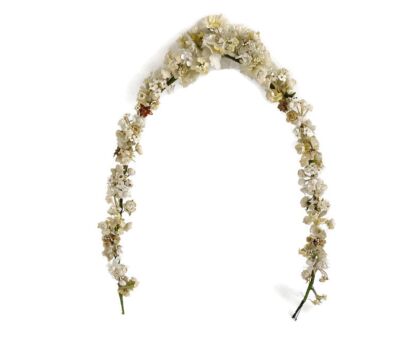 Antique Bridal Wedding Silk Flowers Glass Ormolu Wreath Boucquet White Lovely