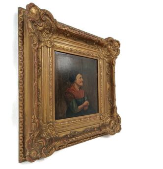 Oil Painting on Wood Gorgeous Plaster Frame Portrait of a Lady Antique